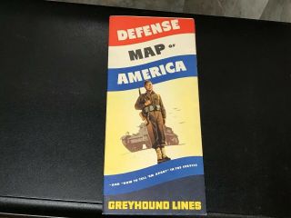 Vintage Wwii Defense Map Of America Greyhound Lines Home Front 1942