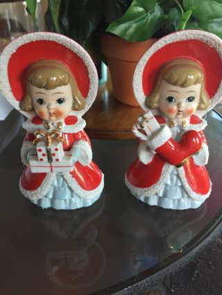 2 - Large Vintage Christmas Spaghetti Girls With Christmas Packages