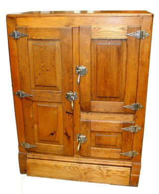Vintage Oak Ice Box Illuminated Storage Cabinet