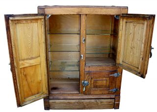Vintage Oak Ice Box Illuminated Storage Cabinet 2