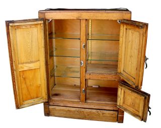 Vintage Oak Ice Box Illuminated Storage Cabinet 3