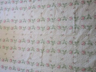 Vintage Hand Embroidered Cross Stitch 92 " X81 " Quilt Pink White Roses