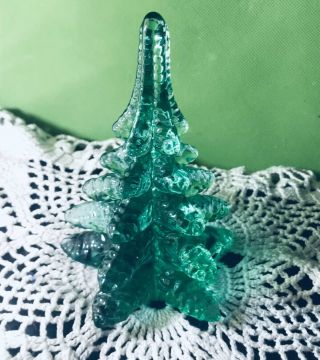 Vintage Lead Crystal Green Clear Glass Christmas Tree Holiday Village