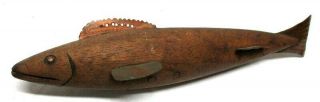 Vintage Natural Wood And Copper Folk Art Fish Spearing Decoy Ice Fishing Lure