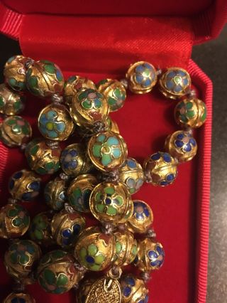 Vintage Chinese Cloisonne Enamel Hand Knotted Bead Necklace
