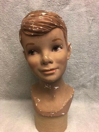 Vintage 6 Year Old Boy Plaster Mannequin Head Store Display