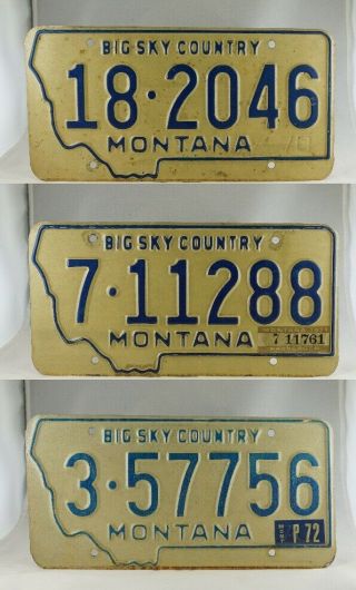 1970 - 1972 Montana Passenger License Plates - Three Year Run