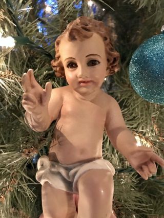 Vintage Resin Baby Jesus Manger Figure Hand Painted W/glass Eyes Christmas 9 "
