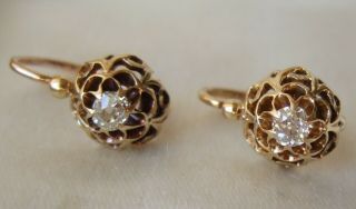 Antique French Victorian 18ct Rose Gold Old - Cut Diamond Dormeuses Earrings