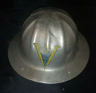 Vintage U.  S.  M.  C.  B.  F.  Mcdonald Co.  Hard Hat Safety Helmut Aluminum Unknown Logo