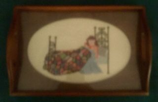 Vintage Wood Needlepoint Display Tray By Three Mountaineers,  Inc Oval Insert