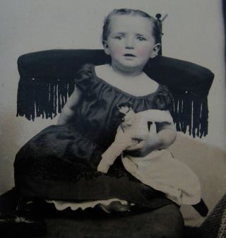 Antique Civil War Era Tintype Photo Of Darling Child & Lovely China Head Doll