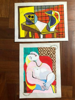 Pablo Picasso Spanish Artist Watercolor Drawings On Paper Signed 8