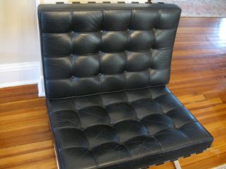 Vintage Authentic Black Leather Knoll Barcelona Lounge Chair