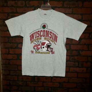 Fruit Of The Loom Wisconsin Bucks Badger Gray Tshirt L Rose Bowl Champions 1994