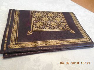 Vtg Burgundy Leather Wallet With Gold Embossed Design Of Flowers & Fleur De Lis