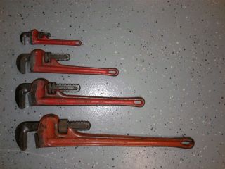 Set Of 4 Vintage Ridgid Rigid Tools Rigid Pipe Wrench Usa Adjustable Pipe Wrench