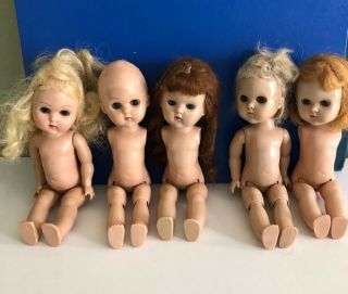 5 Vintage Vogue Ginny Dolls For Repair Or Parts.  All Need Tlc
