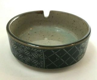 Otagiri Ashtray Vintage Stoneware Gray Speckled Blue Designs 3.  5 Inch Japan