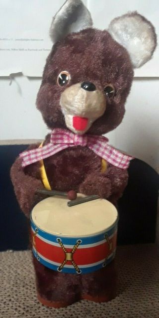 Tin Toy Battery Operated Vintage Drummer Teddy Bear.  Made In Japan