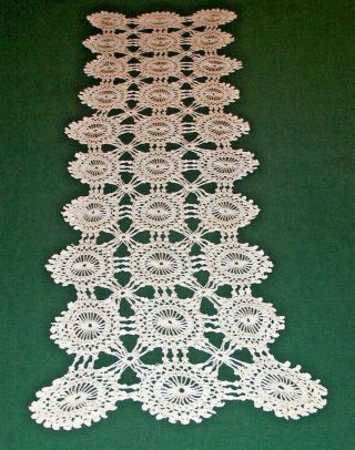 Exceptional Vintage Crochet Lace Runner,  Very Long 57 ",  Medallion Design,  C1930