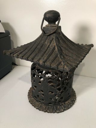 Vintage Japanese OLD Cast Iron Pagoda Garden Lantern Patio Light Made In JAPAN 2