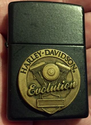 Vintage 1990’s Hard To Find Black Zippo Harley Davidson Lighter Evolution Engine