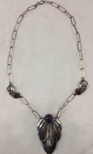 Sterling Silver and Amethyst Chain Necklace Marked KALO Hand Wrought 2