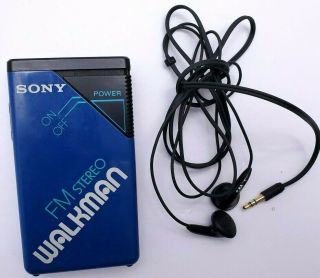 Vintage Sony Walkman Fm Stereo Srf - 20w Radio Blue Sony Headphones 80s A32