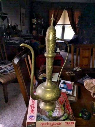 Vintage Brass Islamic Arabic Dallah Turkish Ornate Coffee Tea Pot