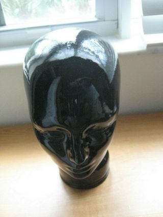 Vintage Black Glass Mannequin Head / Hat Display,  Etc.  / 11 "
