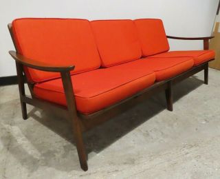 Danish Modern Slat Back Three Seat Sofa Mid Century Kofod Larsen Era