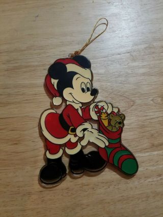 Disney Mickey Mouse Vintage Christmas Tree Ornament Acrylic Paint Santa Stocking