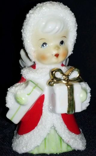 Vintage Enesco Japan Christmas Angel Figurine Porcelain Sugared