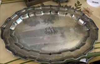 Rare Vintage Large Heavy Solid Sterling Silver Monogramed Serving Tray 3lb 4.  5oz