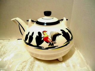 Rooster Teapot Vintage Handpainted Ceramic Wire Handle Japan Farmhouse Kitchen
