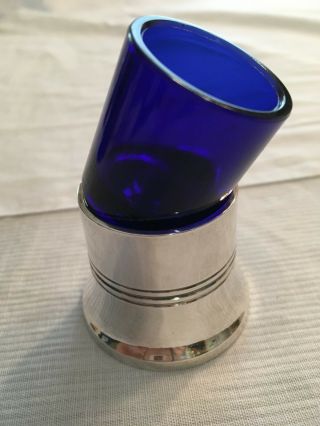 Vintage Silver Plated Salt Cellar With Blue Glass / Sheffield England