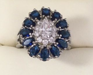 Vintage Jewellery Gold Ring Blue And White Sapphires Antique Deco Jewelry Sz 8 Q