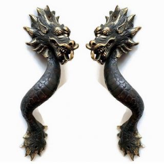 2 Dragon Door Pull 30cm Aged 100 Brass Old Style House Handle 12 " Long Heavy B