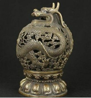Rare Chinese Old Bronze Collectable Handwork Carved Dragon Incense Burner