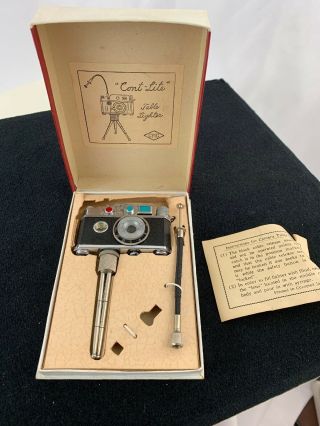 Vintage Figural Camera On Tripod Table Lighter Mioj Cont - Lite - In The Box