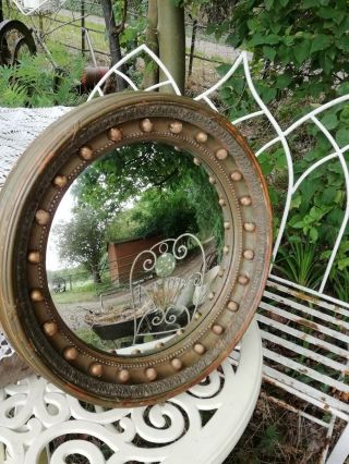 Antique Regency Style Round Convex Wall Mirror Wood & Gesso Gilt Circa 1900