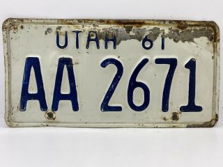 Old Rat Rod Barn Find Antique Automobile Vintage 1961 Utah License Plate Aa 2671