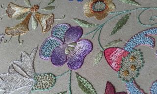 Antique Vintage Needlework / Embroidery Picture Of Flowers / Tapestries