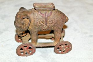9.  Antique Cast Iron Still Bank Elephant On Wheels Ac Williams 4 "