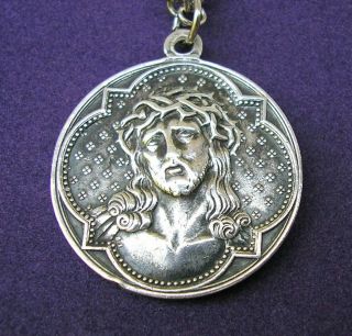 Antique Silver Jesus Christ & Our Lady Of Sorrows Medallion/ Religious Medal