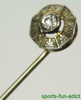 Art Deco Diamond 14k Yellow Gold Detailed 2 3/4 " Hat Stick Pin Antique W/stopper