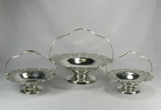 Antique Chinese Hand Done Pure Silver Three Basket Table Garniture Signed 1,  121g 2