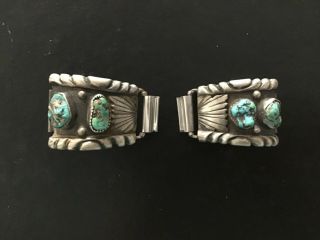 Vintage Navajo Sterling Silver & Turquoise Men’s Watch Tips Signed J.  H.  Yazzie