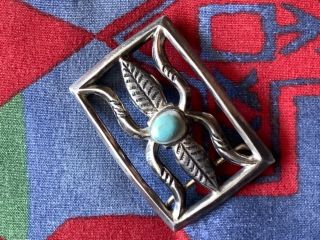 Vintage Keto Coin Silver Belt Buckle With Bezel Set Turquoise